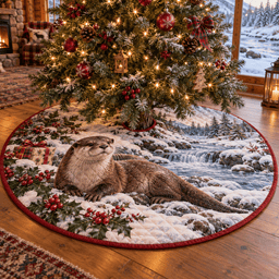 Winter Otter Quilted Christmas Tree Skirt TREEK101