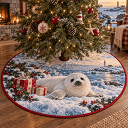 Winter Seal Pup Quilted Christmas Tree Skirt TREEK101