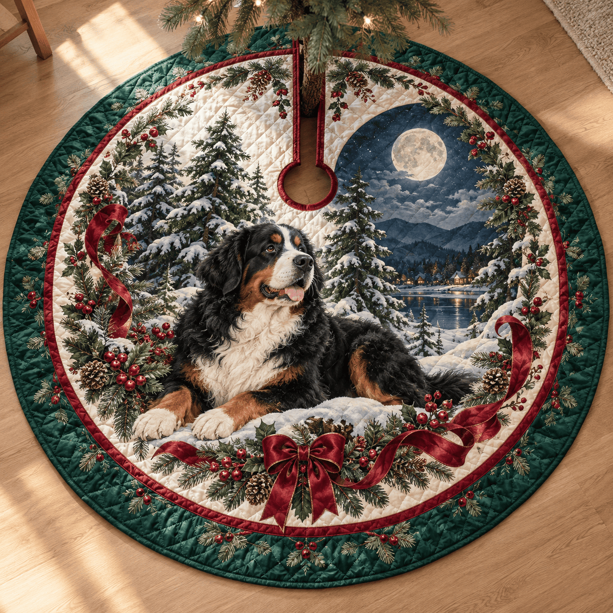 Bernese Mountain Dog Quilted Christmas Tree Skirt TREEK101