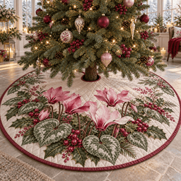 Winter Cyclamen Quilted Christmas Tree Skirt TREEK101