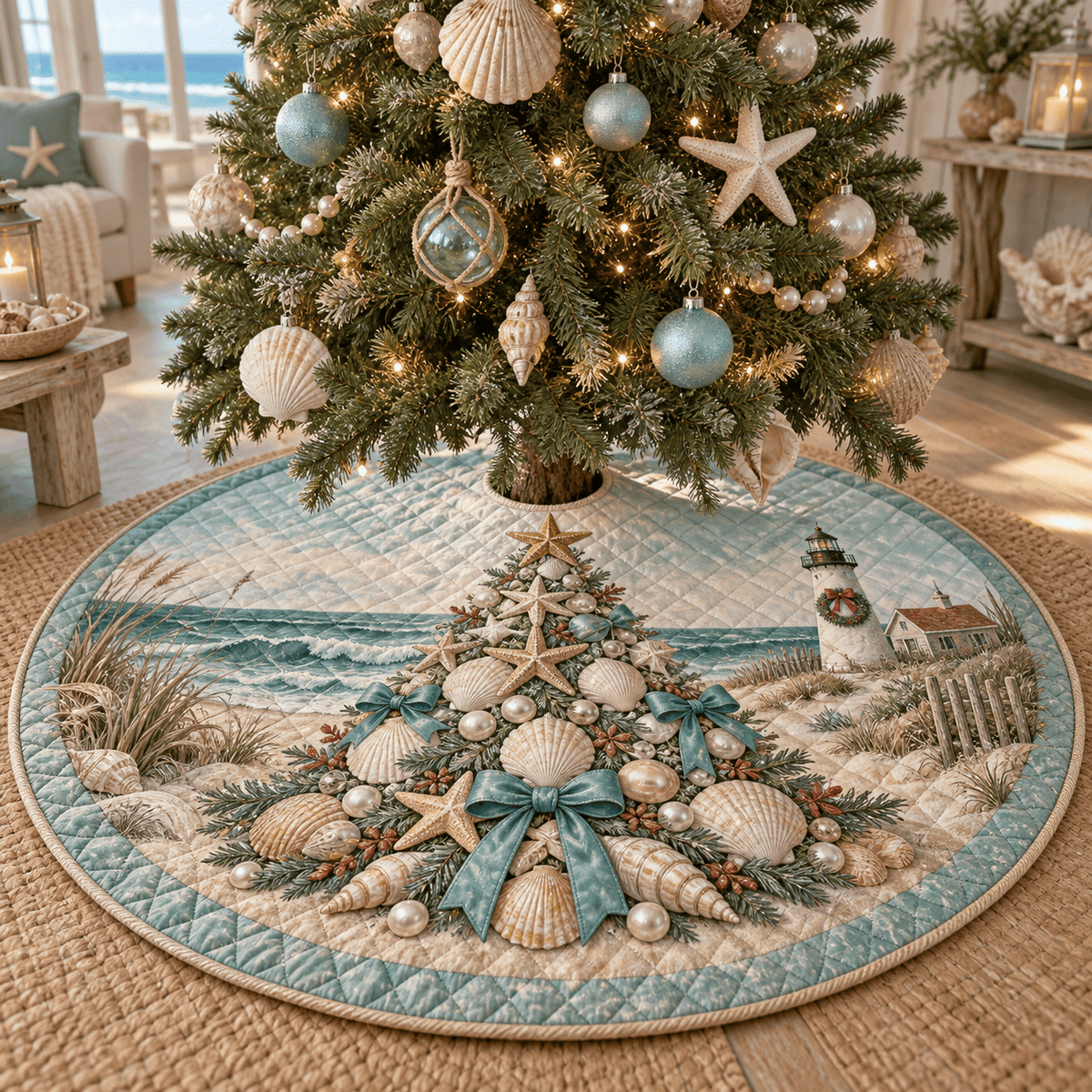 Coastal Pearl Quilted Christmas Tree Skirt TREEK101
