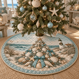 Coastal Pearl Quilted Christmas Tree Skirt TREEK101
