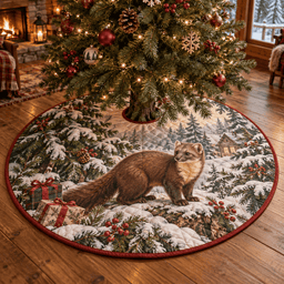 Winter Pine Marten Quilted Christmas Tree Skirt TREEK101