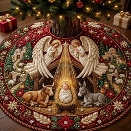 Angel Wings Manger Ox Christmas Tree Skirt - Made to Order TREEK101
