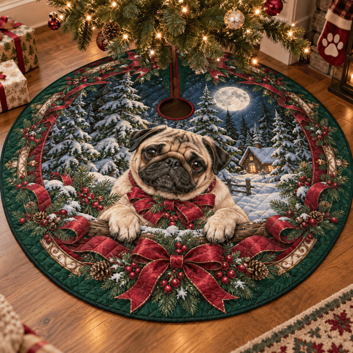 Pug Quilted Christmas Tree Skirt TREEK101