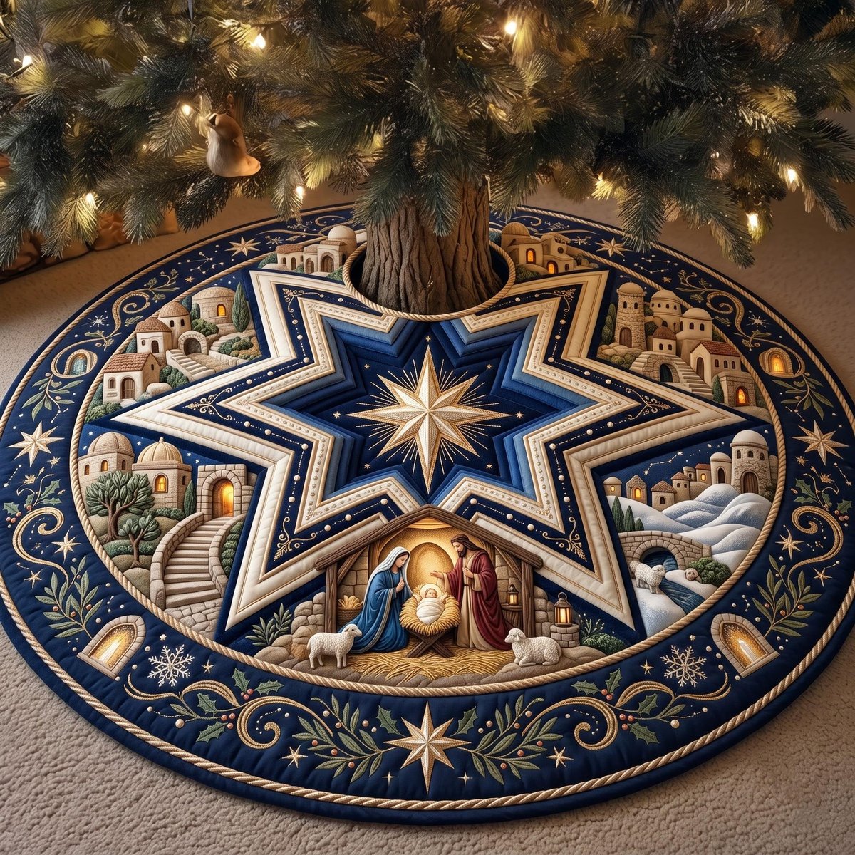 Star Nativity Christmas Tree Skirt - Made to Order TREEK101