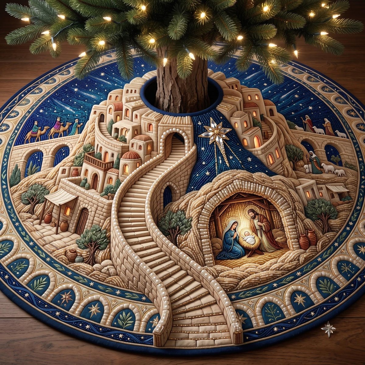 Bethlehem Journey Christmas Tree Skirt - Made to Order TREEK101