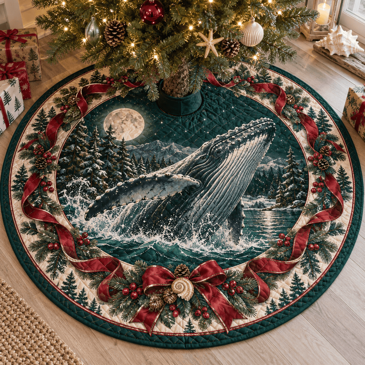 Humpback Whale Quilted Christmas Tree Skirt TREEK101
