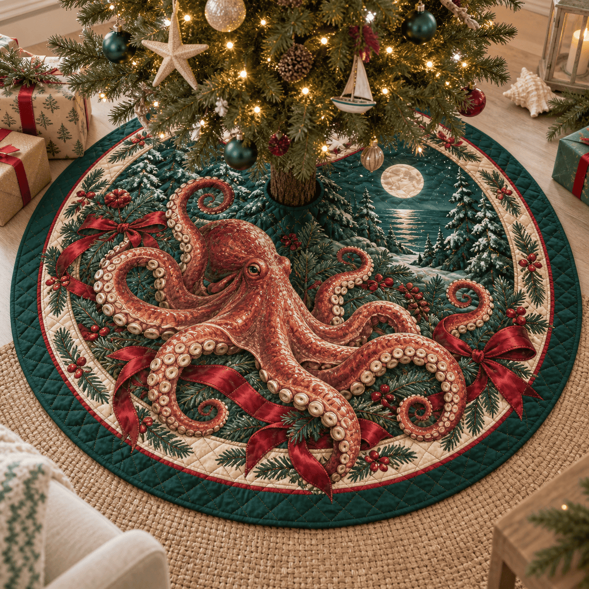 Octopus Quilted Christmas Tree Skirt TREEK101