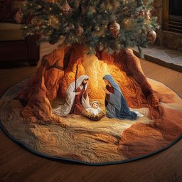 Nativity in a Red Rock Cave Christmas Tree Skirt - Made to Order TREEK101