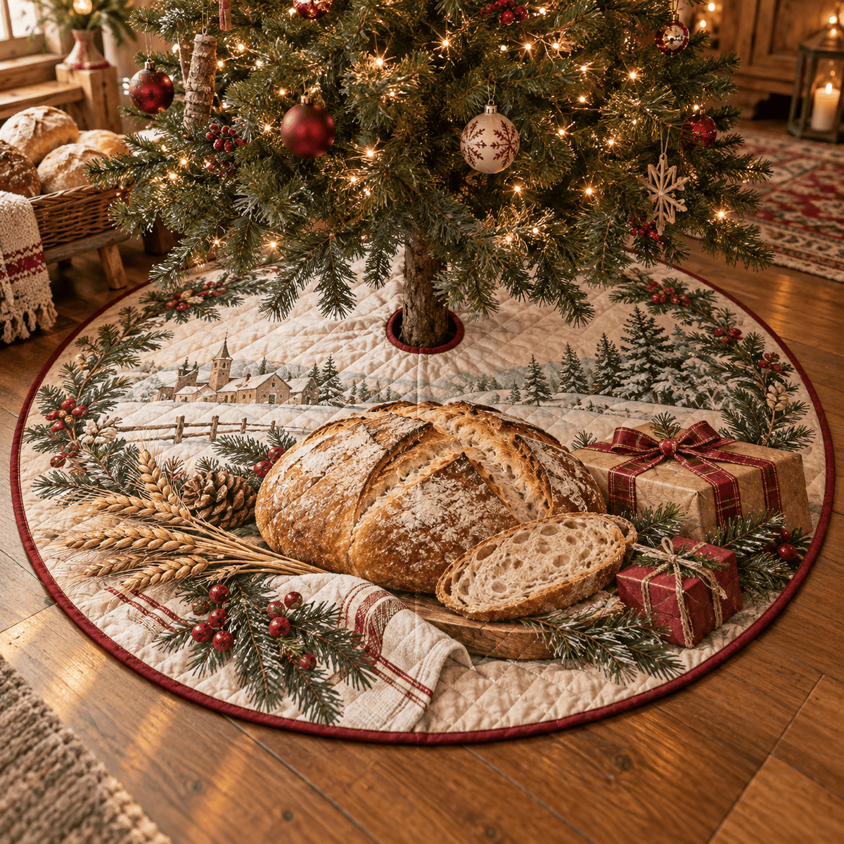 Holiday Sourdough Quilted Christmas Tree Skirt TREEK101