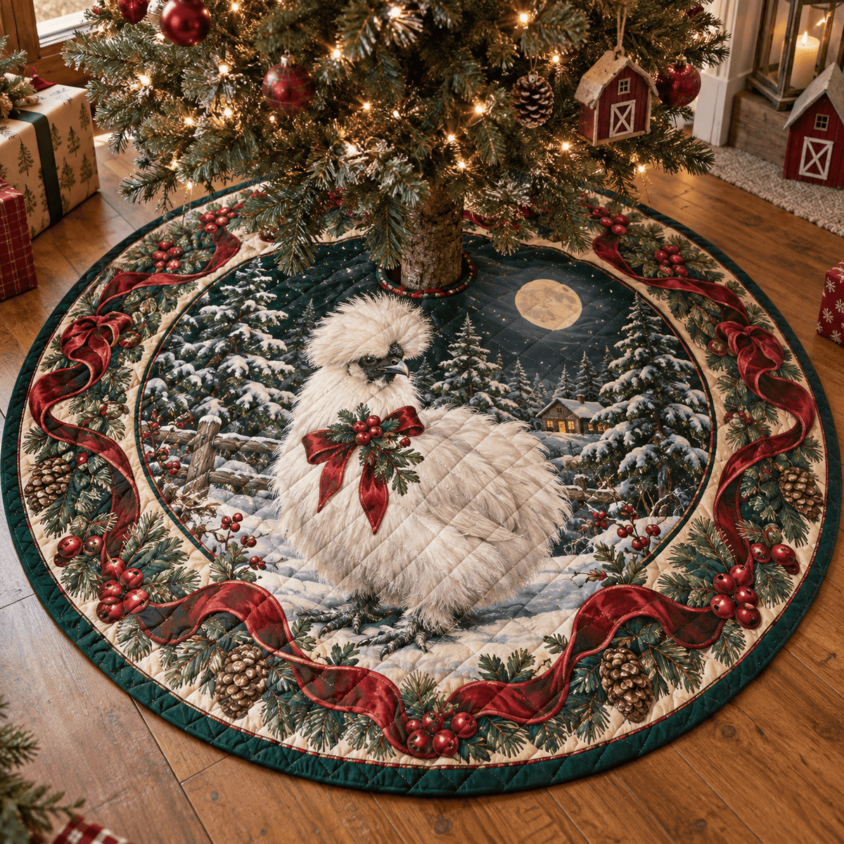 Silkie Chicken Quilted Christmas Tree Skirt TREEK101