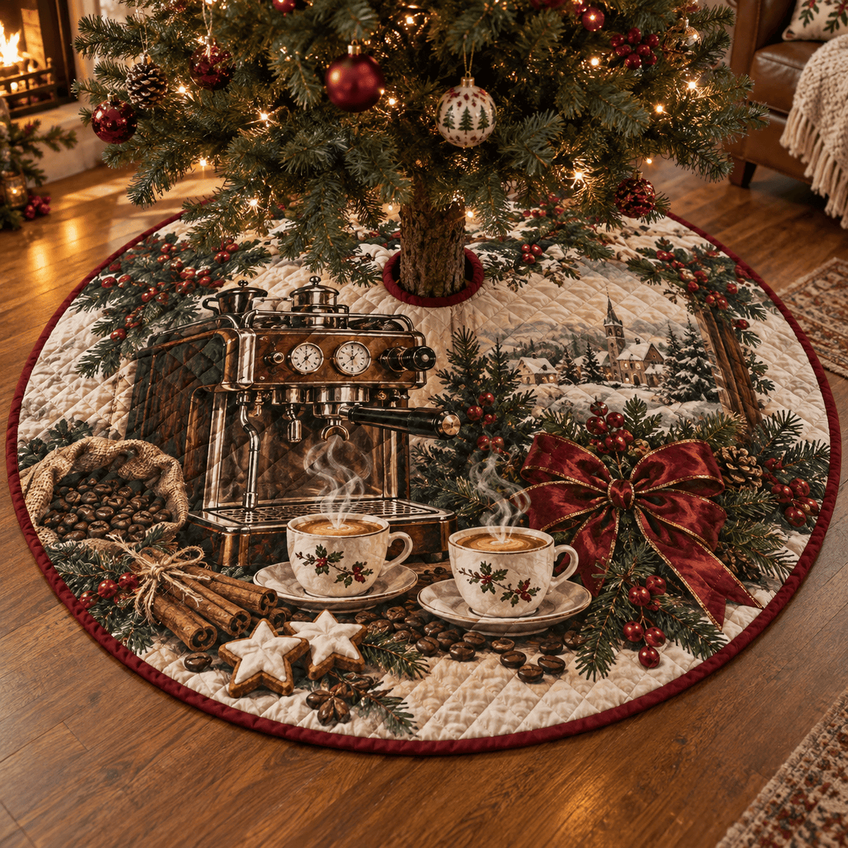 Holiday Espresso Quilted Christmas Tree Skirt TREEK101