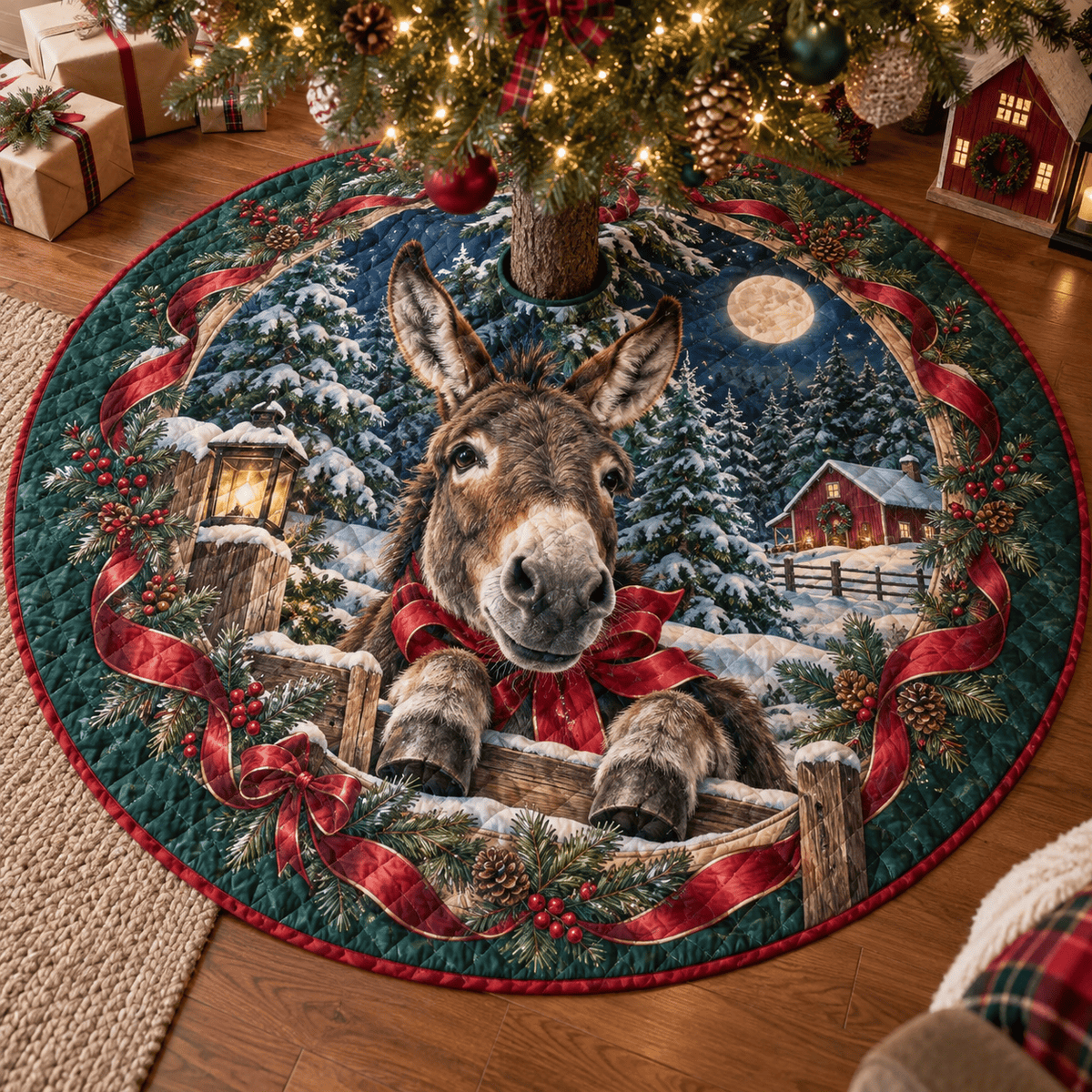 Donkey Quilted Christmas Tree Skirt TREEK101