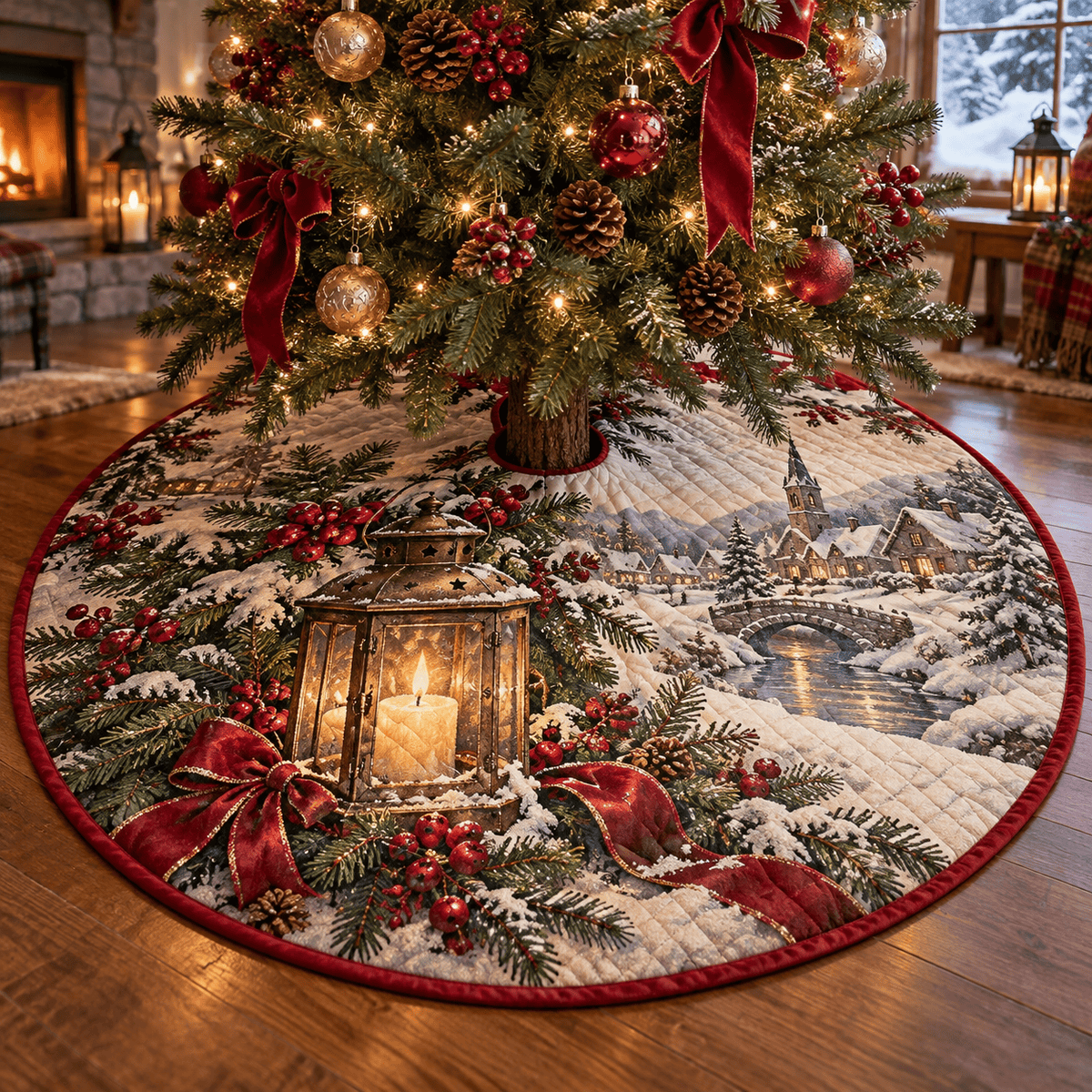 Holiday Lantern Quilted Christmas Tree Skirt TREEK101