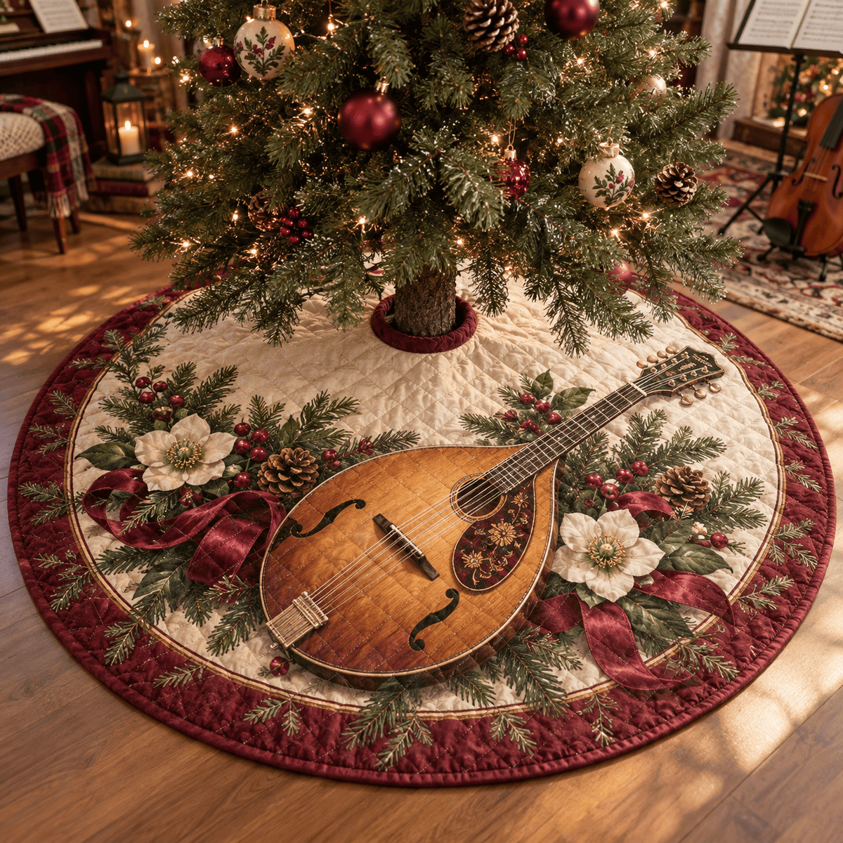 Holiday Mandolin Quilted Christmas Tree Skirt TREEK101