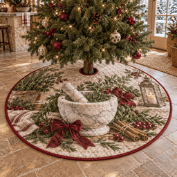 Holiday Mortar and Pestle Quilted Christmas Tree Skirt TREEK101