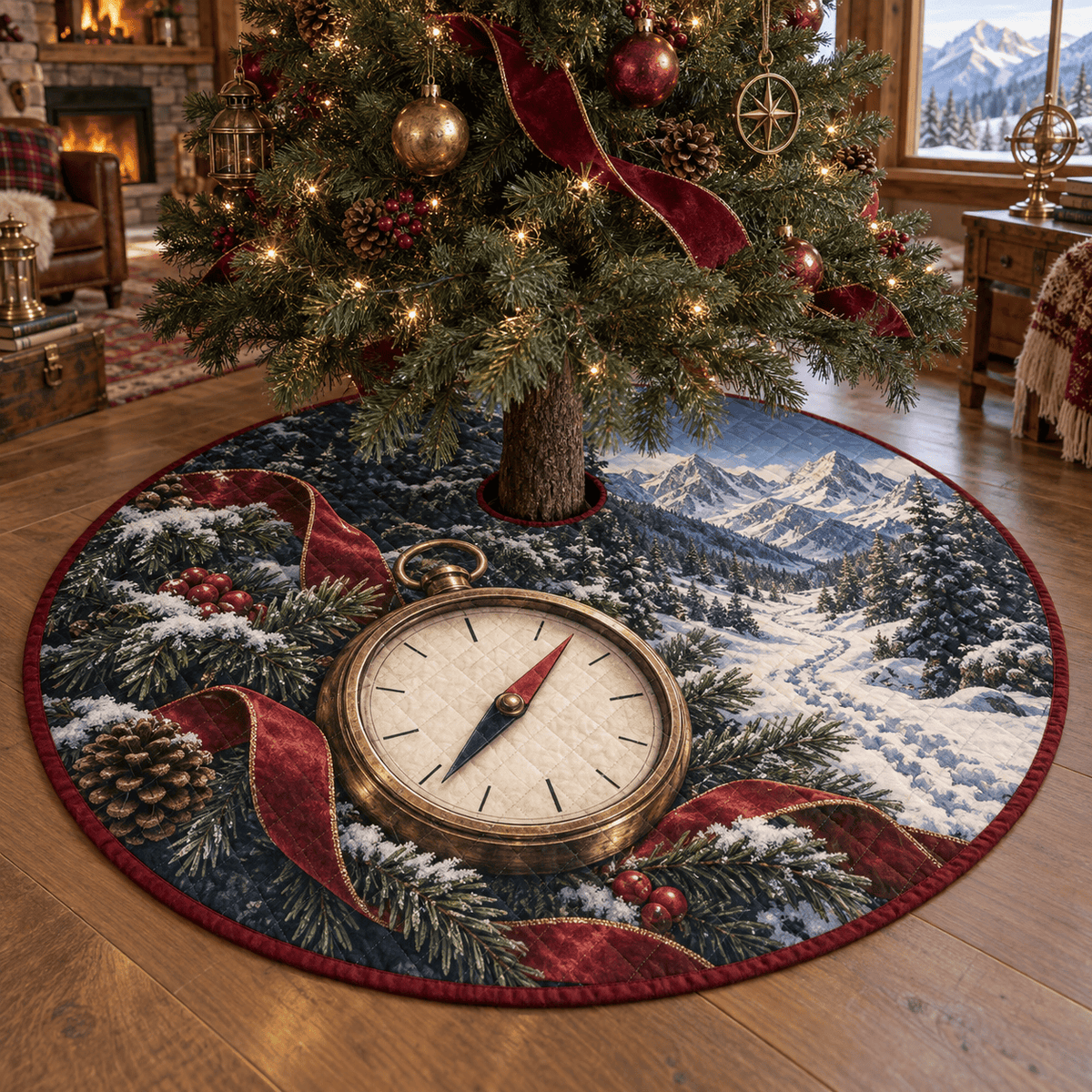 Holiday Compass Quilted Christmas Tree Skirt TREEK101