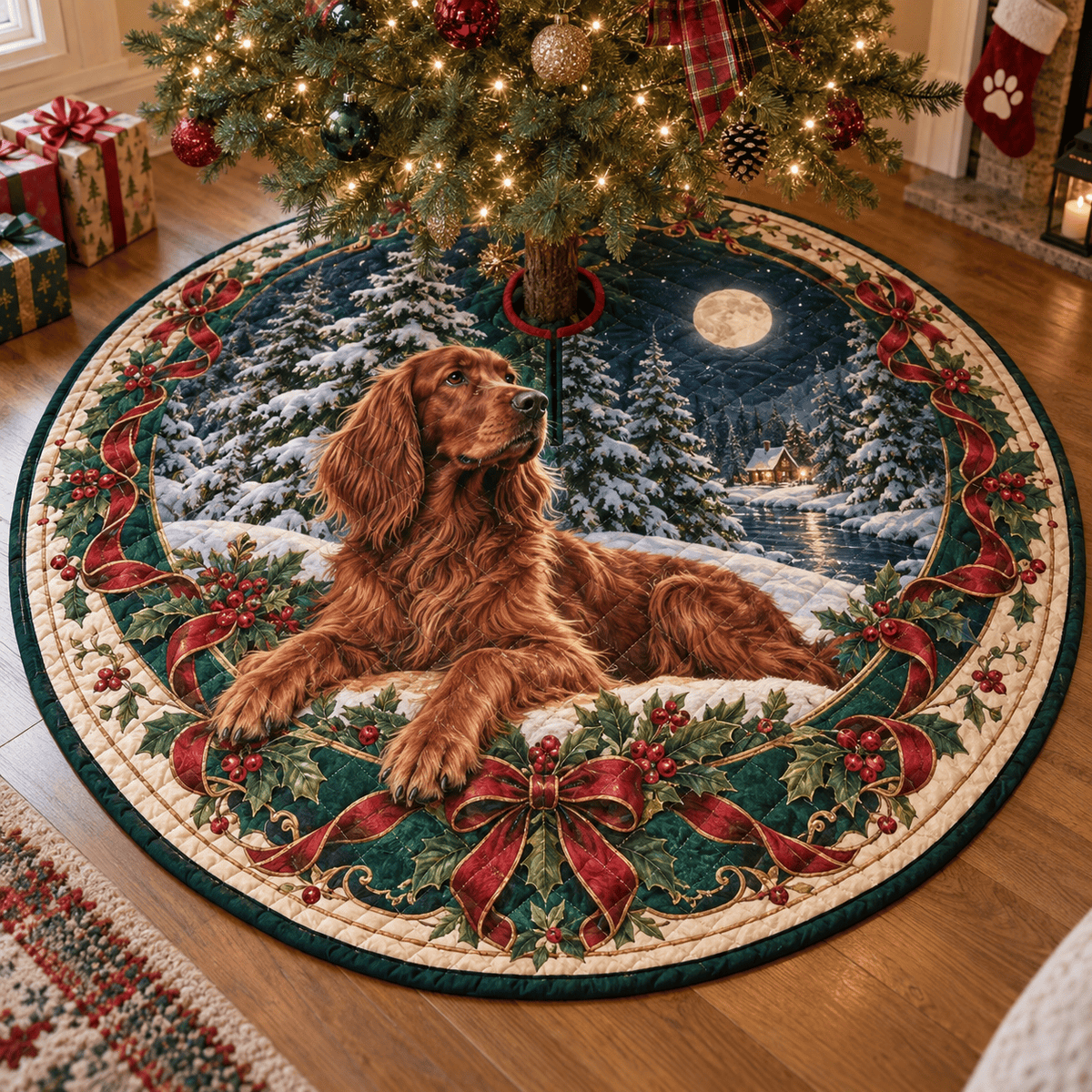 Irish Setter Quilted Christmas Tree Skirt TREEK101