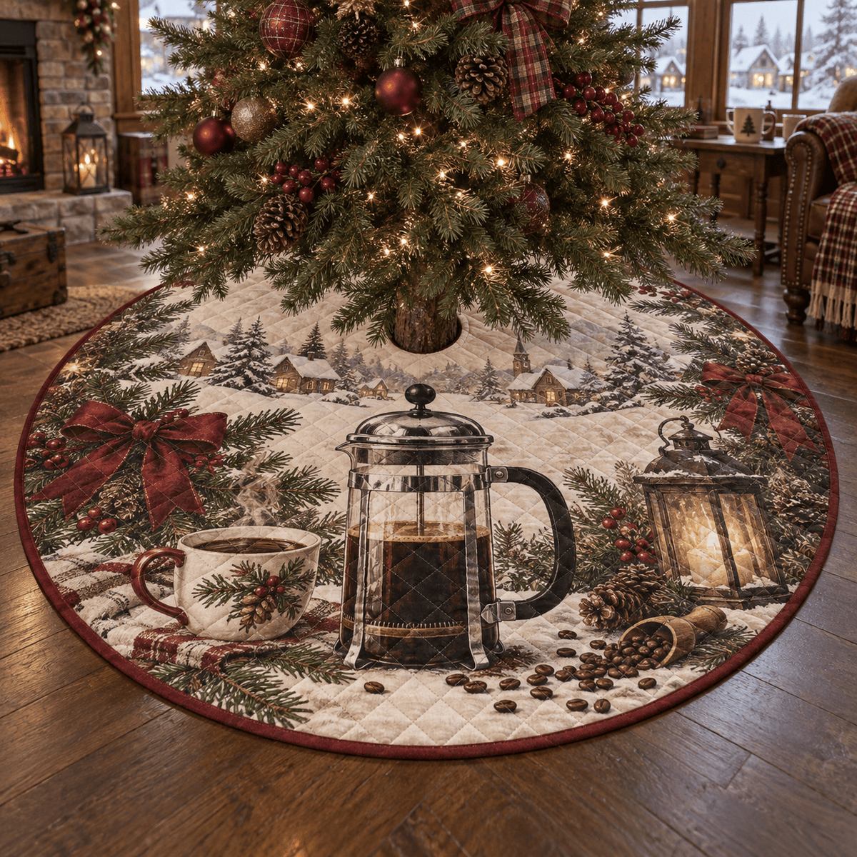 Holiday French Press Quilted Christmas Tree Skirt TREEK101