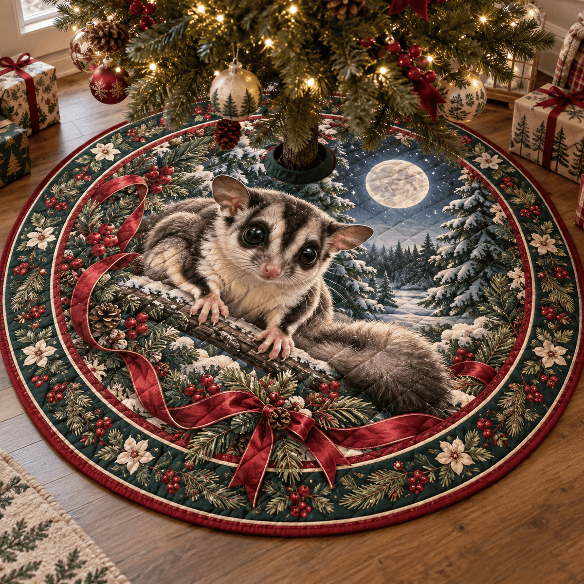 Sugar Glider Quilted Christmas Tree Skirt TREEK101