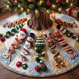 Frosty Blue Snowman And Tree Christmas Tree Skirt - Made to Order TREEK101