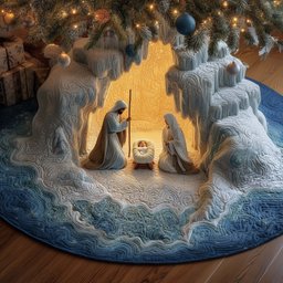 Nativity in a White Ice Grotto Christmas Tree Skirt - Made to Order TREEK101