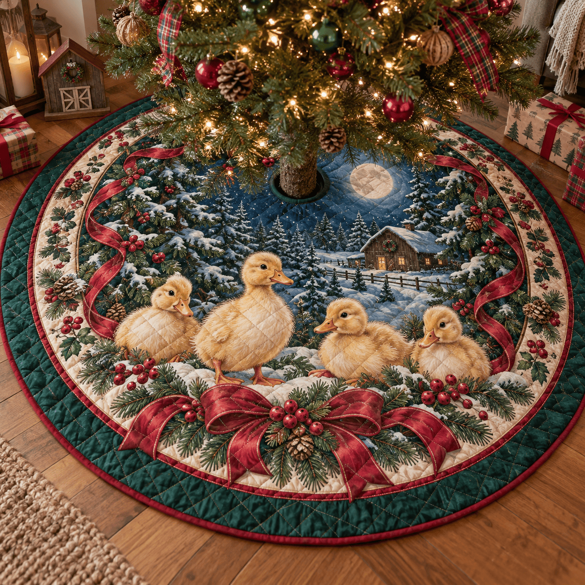 Ducklings Quilted Christmas Tree Skirt TREEK101