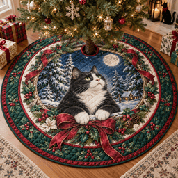 Tuxedo Cat Quilted Christmas Tree Skirt TREEK101