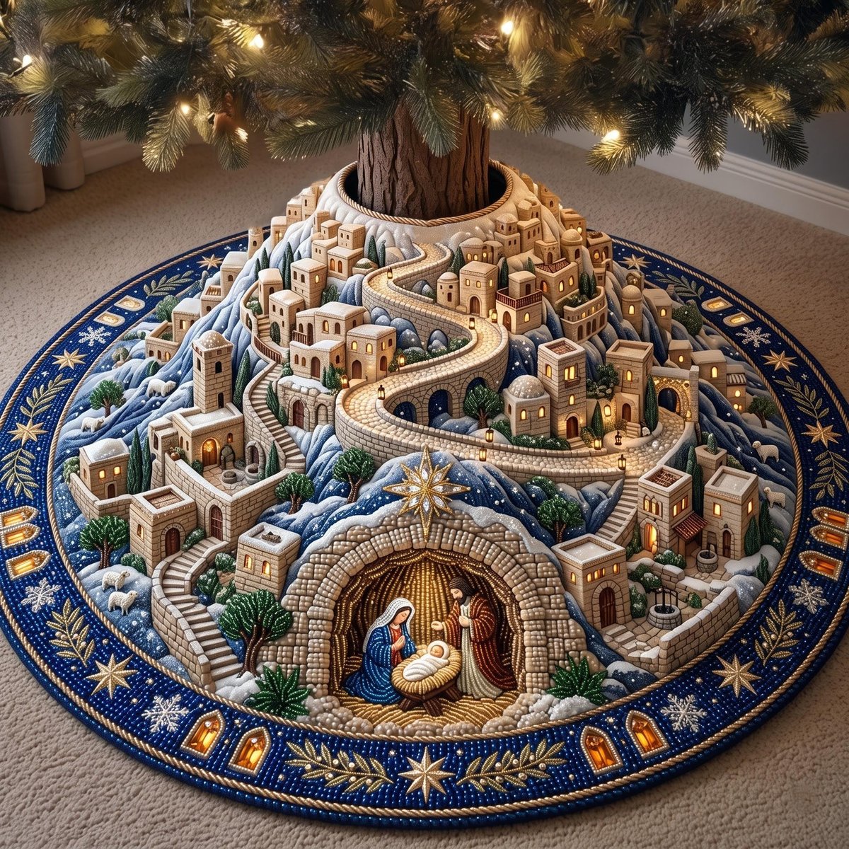 Nativity Village Christmas Tree Skirt - Made to Order TREEK101