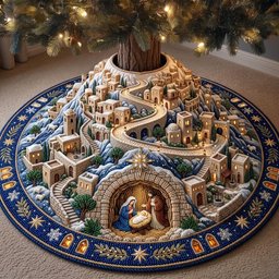Nativity Village Christmas Tree Skirt - Made to Order TREEK101