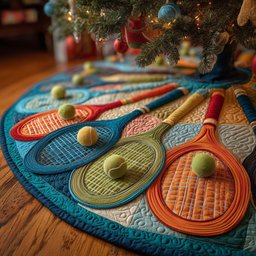 Tennis Rackets in Teal and Orange Christmas Tree Skirt - Made to Order TREEK101