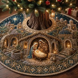 Peaceful Nativity Village Christmas Tree Skirt - Made to Order TREEK101