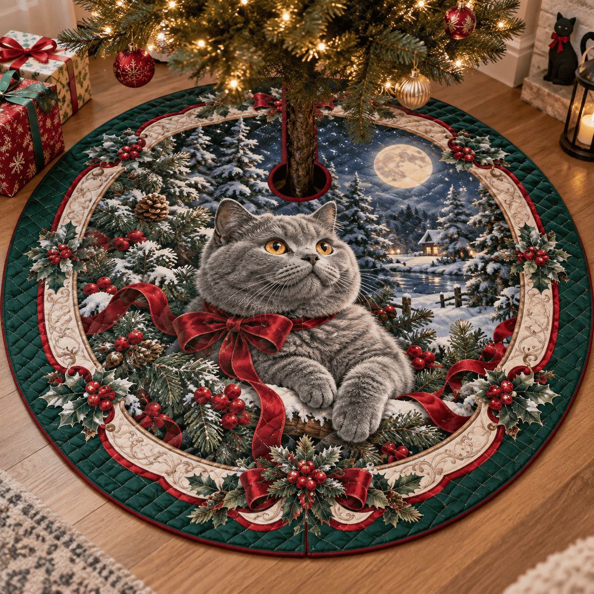British Shorthair Cat Quilted Christmas Tree Skirt TREEK101