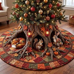 Autumn Leaf Fox Burrow Christmas Tree Skirt - Made to Order TREEK101