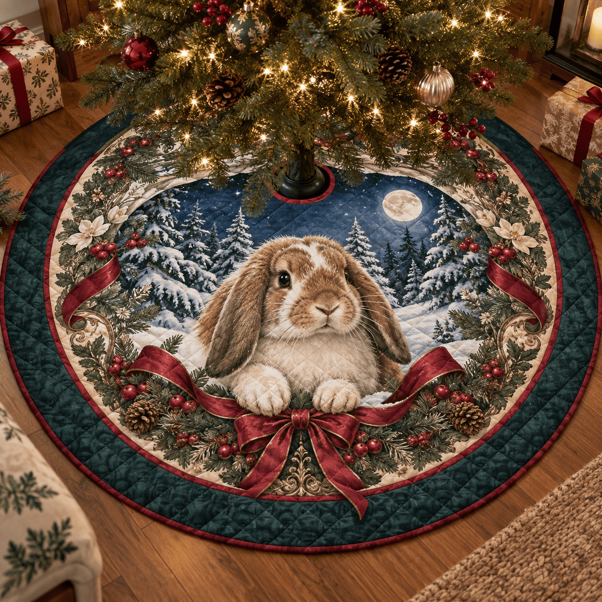 Lop Eared Rabbit Quilted Christmas Tree Skirt TREEK101