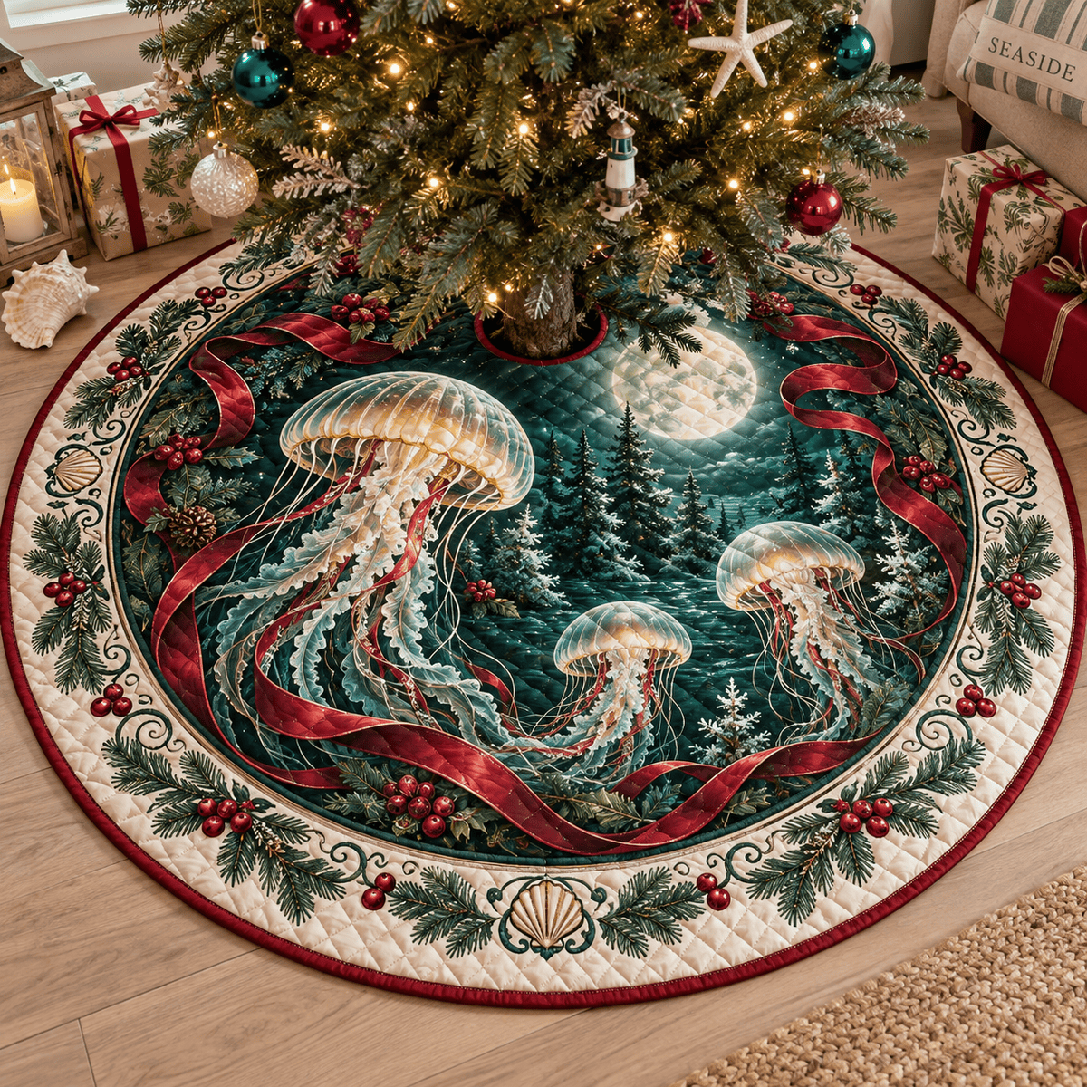Jellyfish Quilted Christmas Tree Skirt TREEK101