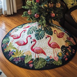 Flamingos with Monstera Leaves Christmas Tree Skirt - Made to Order TREEK101