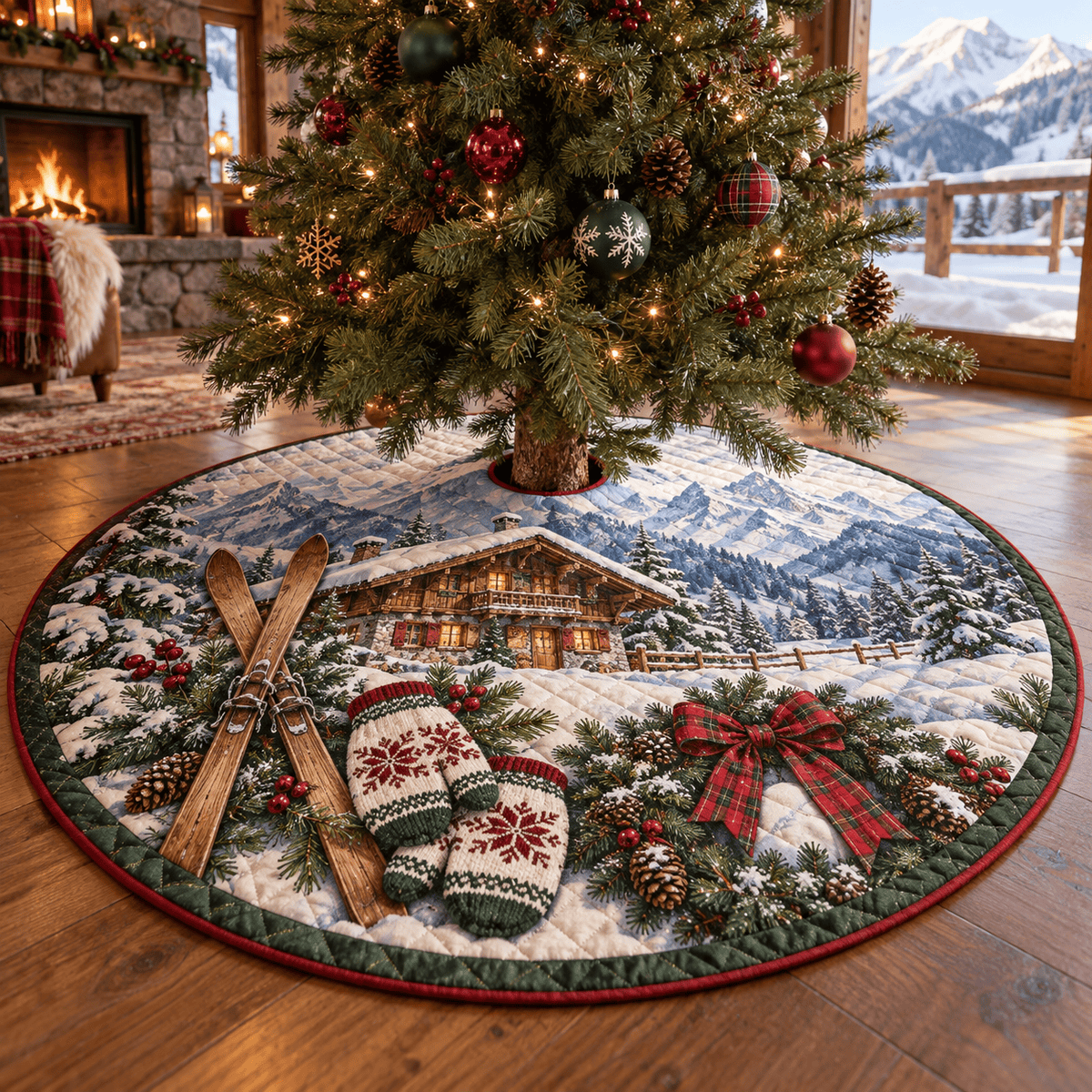 Ski Chalet Quilted Christmas Tree Skirt TREEK101