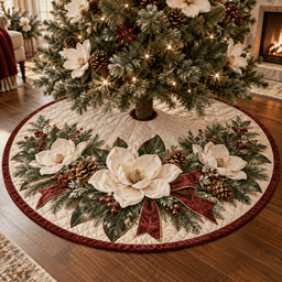 Holiday Magnolia Quilted Christmas Tree Skirt TREEK101