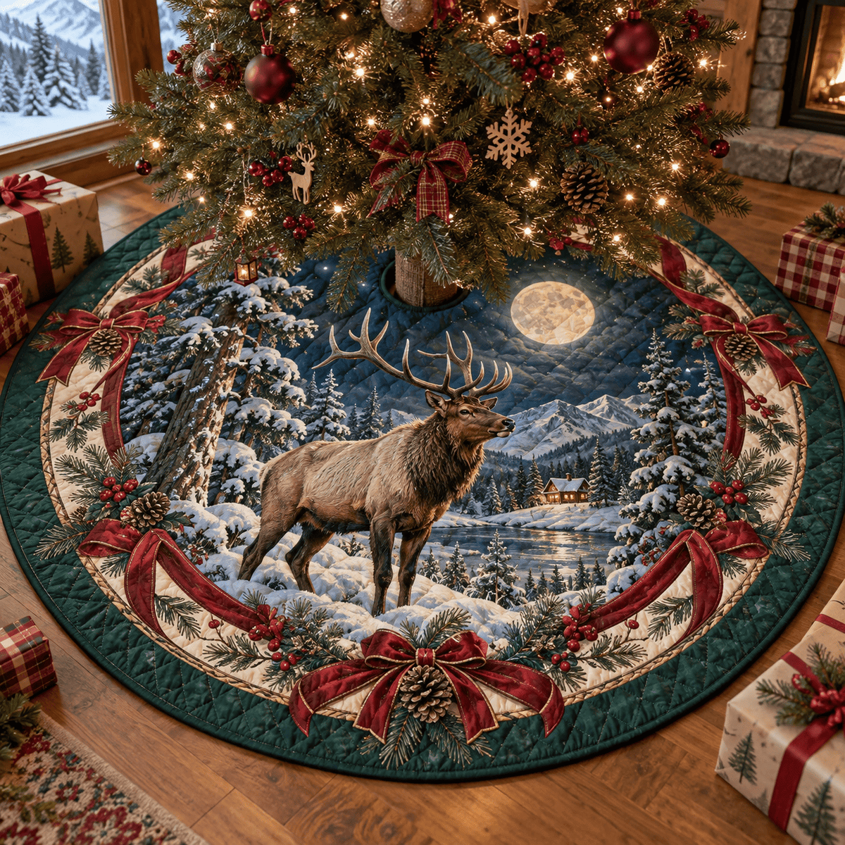 Elk Quilted Christmas Tree Skirt TREEK101