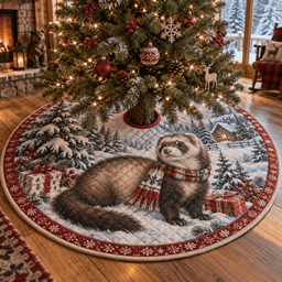 Winter Ferret Quilted Christmas Tree Skirt TREEK101