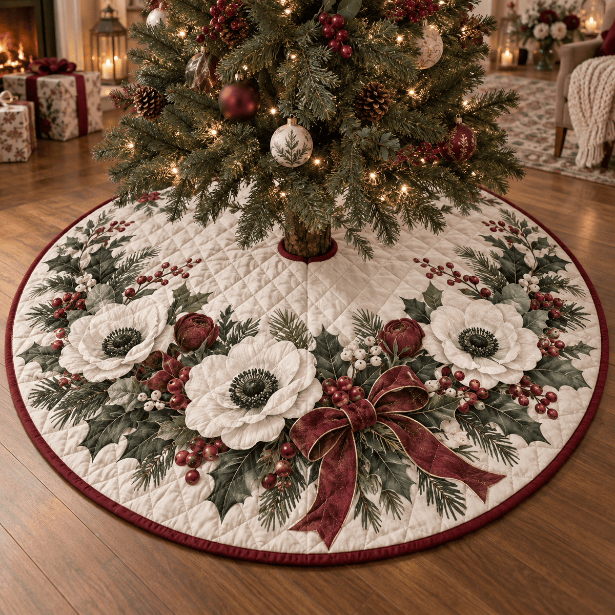 Holiday Anemone Quilted Christmas Tree Skirt TREEK101