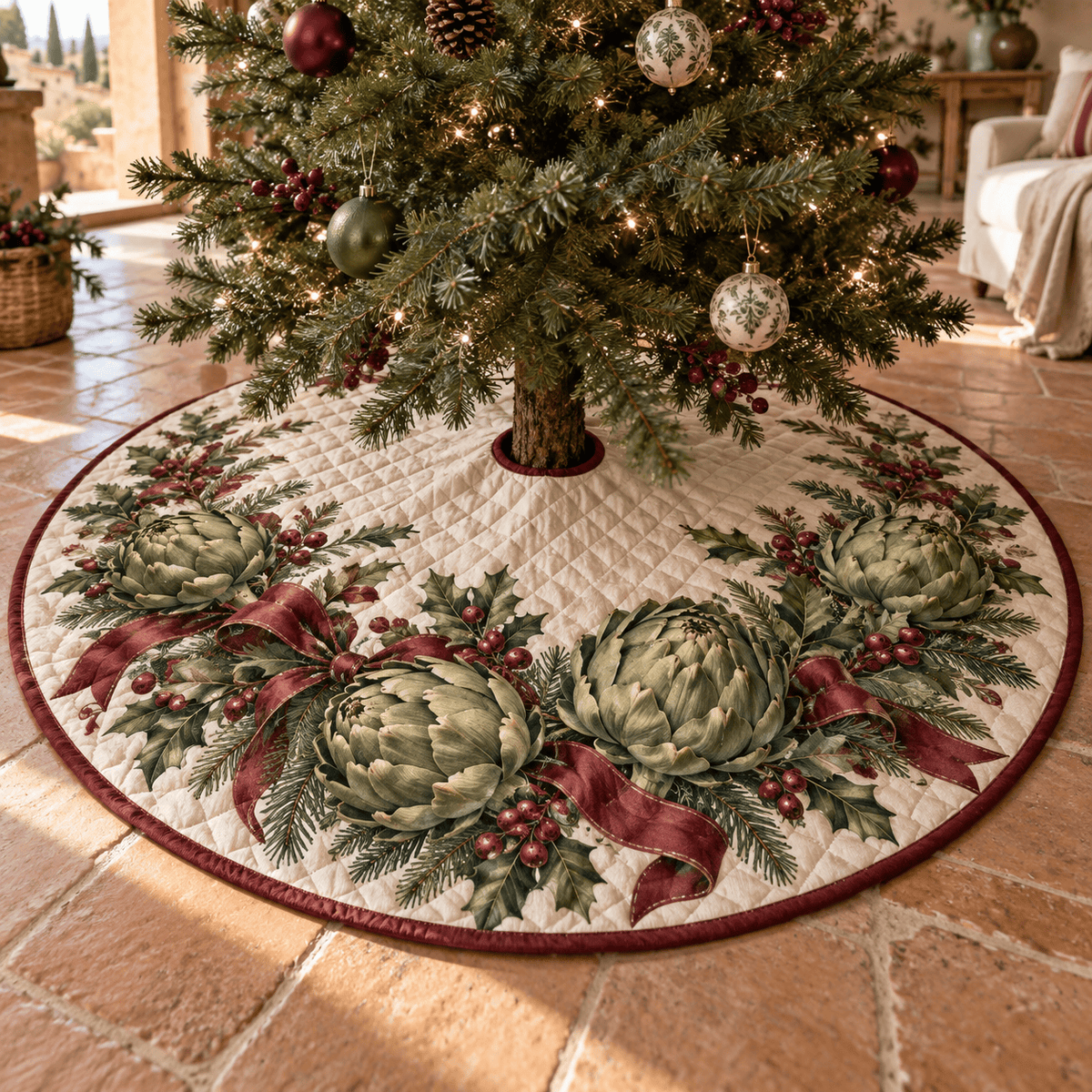 Holiday Artichoke Quilted Christmas Tree Skirt TREEK101