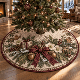 Holiday Acorn Quilted Christmas Tree Skirt TREEK101