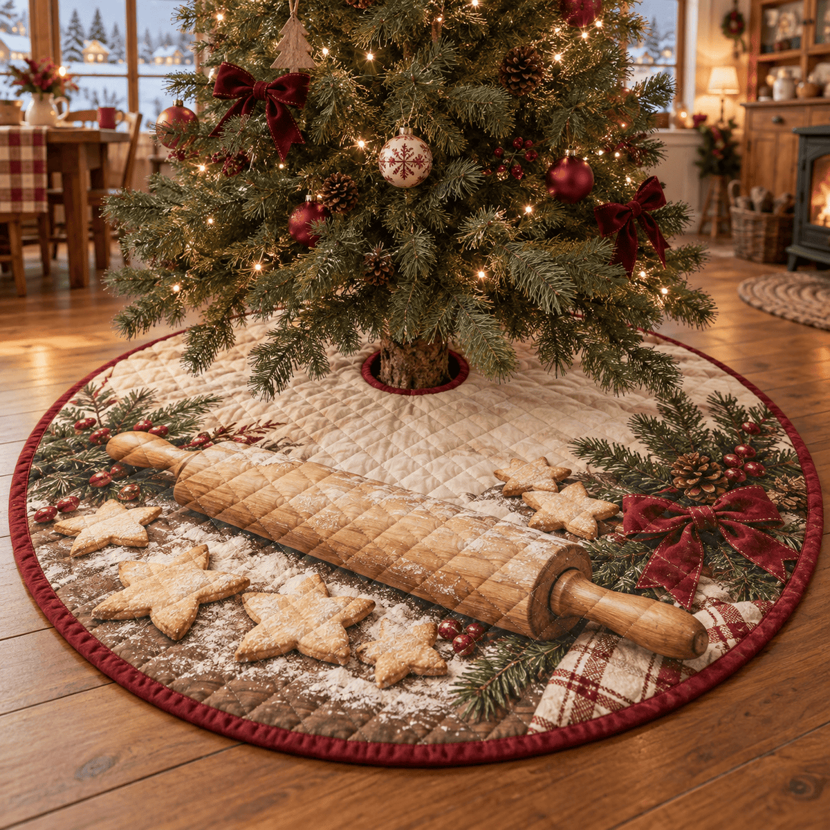 Holiday Rolling Pin Quilted Christmas Tree Skirt TREEK101