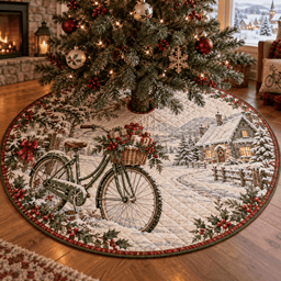 Snowy Bicycle Quilted Christmas Tree Skirt TREEK101