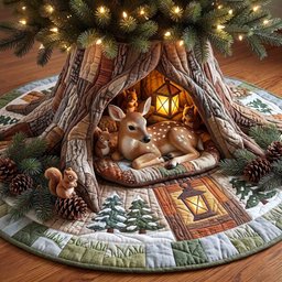 Sleeping Deer Lantern Den Christmas Tree Skirt - Made to Order TREEK101
