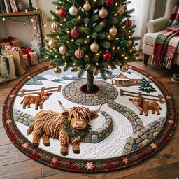 Snowy Stone Path Cow Christmas Tree Skirt - Made to Order TREEK101