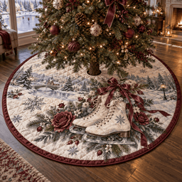 Ice Skate Roses Quilted Christmas Tree Skirt TREEK101